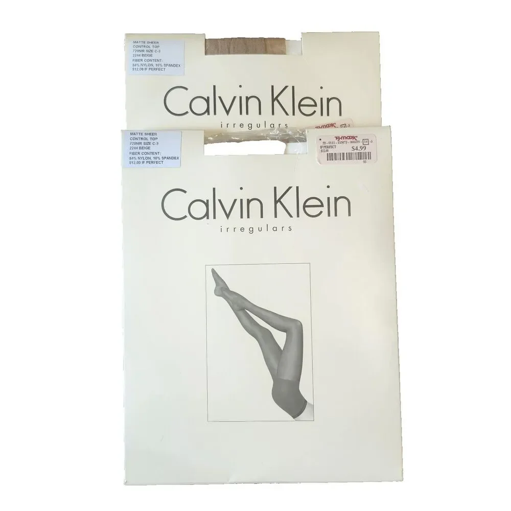 2 Vtg Calvin Klein Irregulars Pantyhose 2244 Beige Matte Sheer Control Top Sz C3